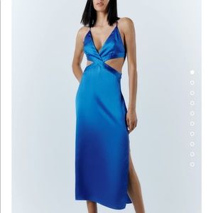 Dark blue satin cut out dress Zara maxi dress